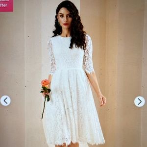 A-Line Knee-Length Wedding Dress from JJ House. Ivory.